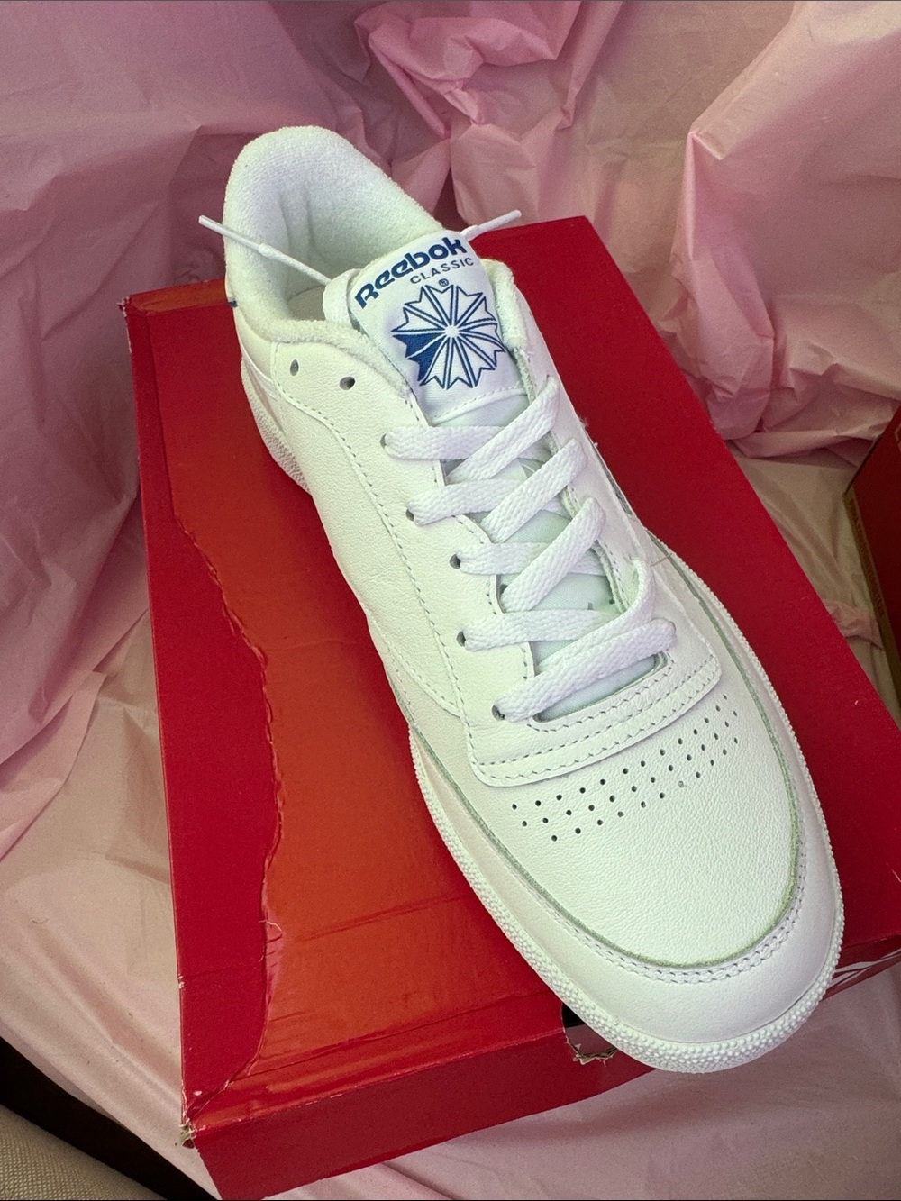Reebok White Sneakers with Blue Logo